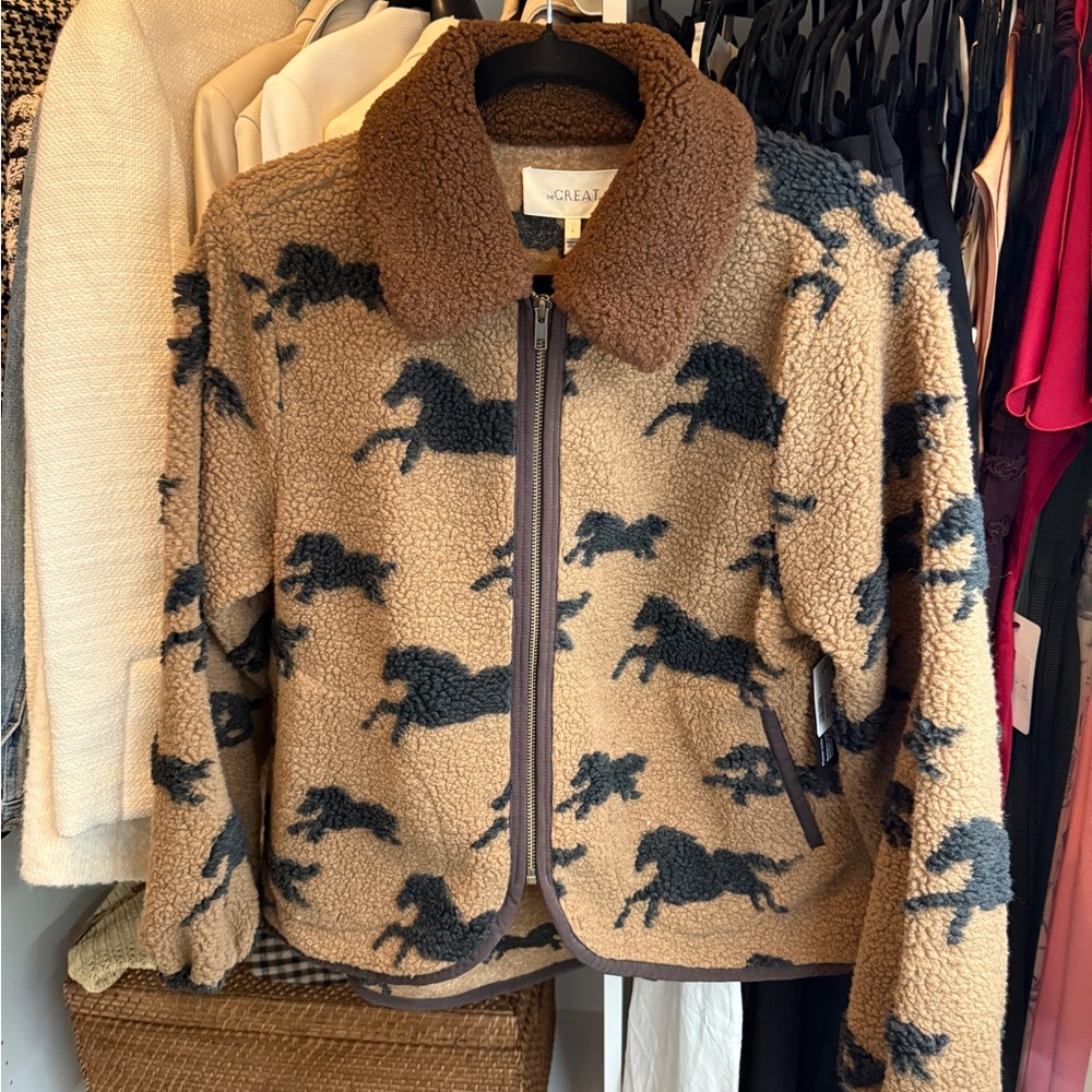 THE GREAT. Brown and Black Teddy Jacket